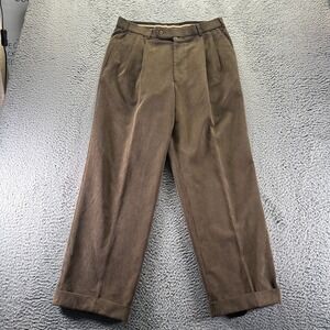 Hiltl Pant Mens 34x30 Brown Polyester Corduroy Dress Pleated Straight Business